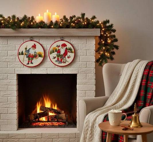 Vintage Scandinavian Christmas Embroidery Set – Santa Cross Stitch Wall Art, Nordic Holiday Decor