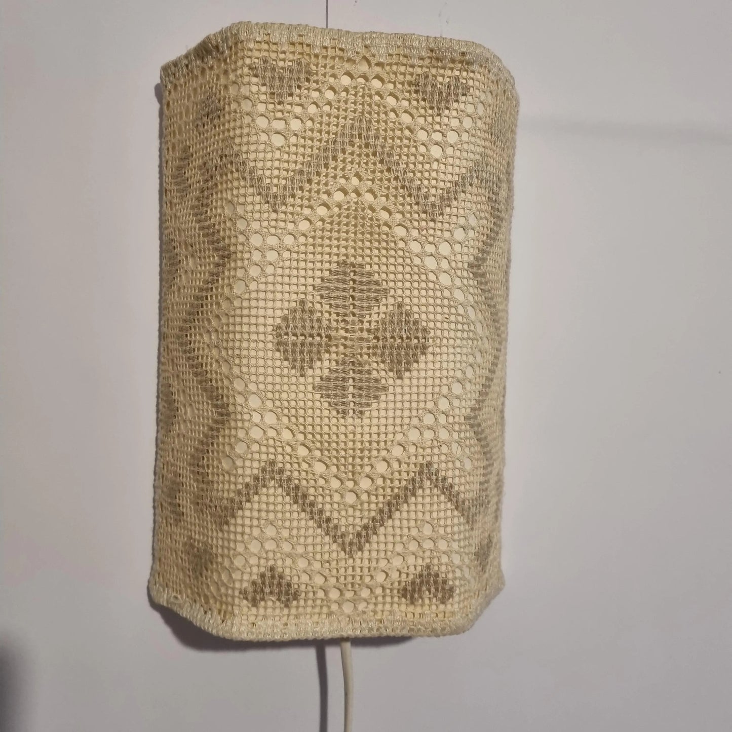 Vintage Swedish Crochet Wall Sconce – Mid-Century Boho Plug-In Lamp with authentic vintage Scandinavian charm and timeless appeal