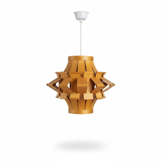 Vintage Scandinavian Wooden Ceiling Pendant Lamp – Hand-Carved Design, Rare Nordic Lighting