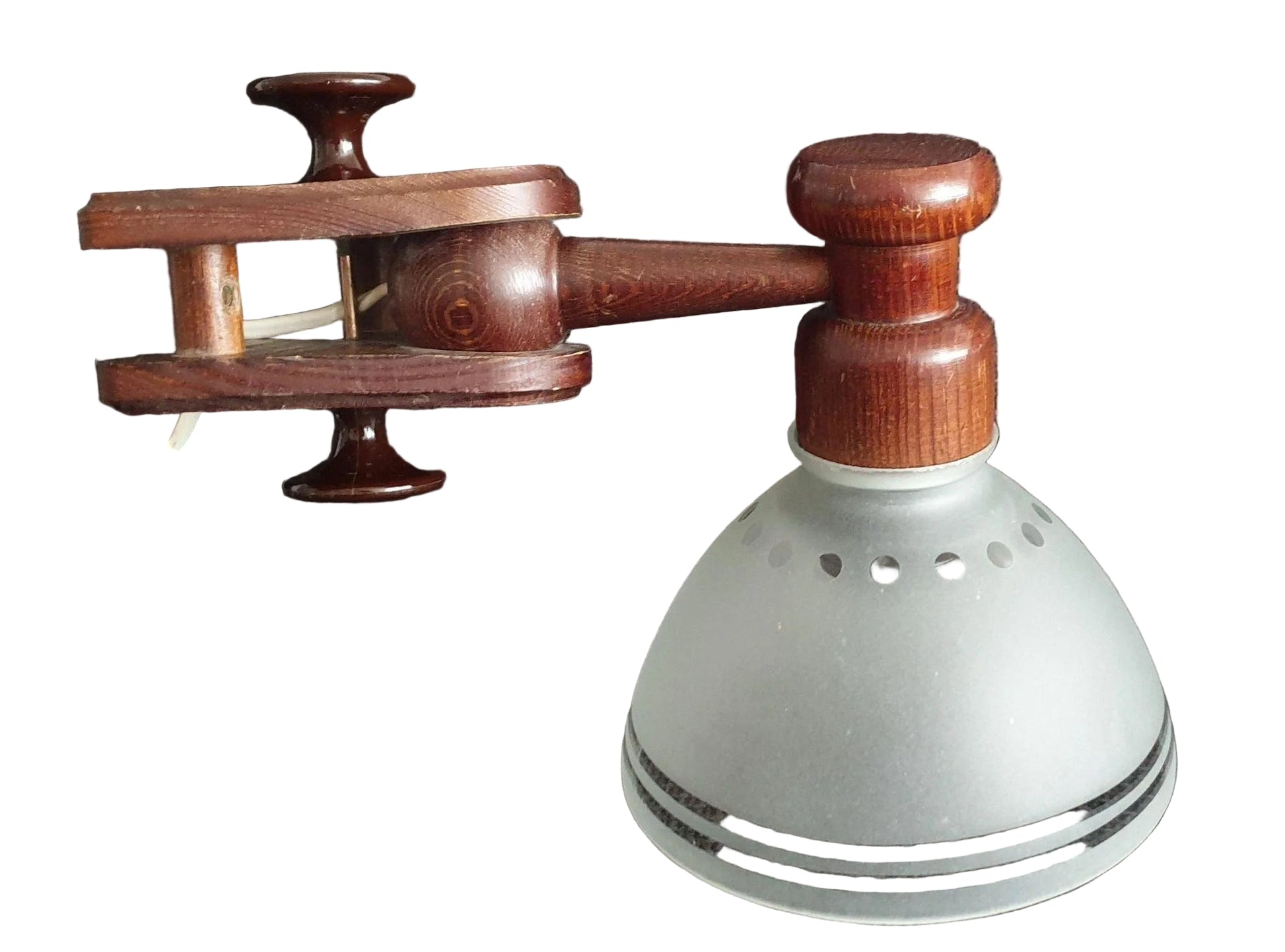 Scandinavian Wooden Wall Lamp – Vintage 1960s-70s Rotating Arm with Frosted Glass Shade, timeless charm, authentic vintage