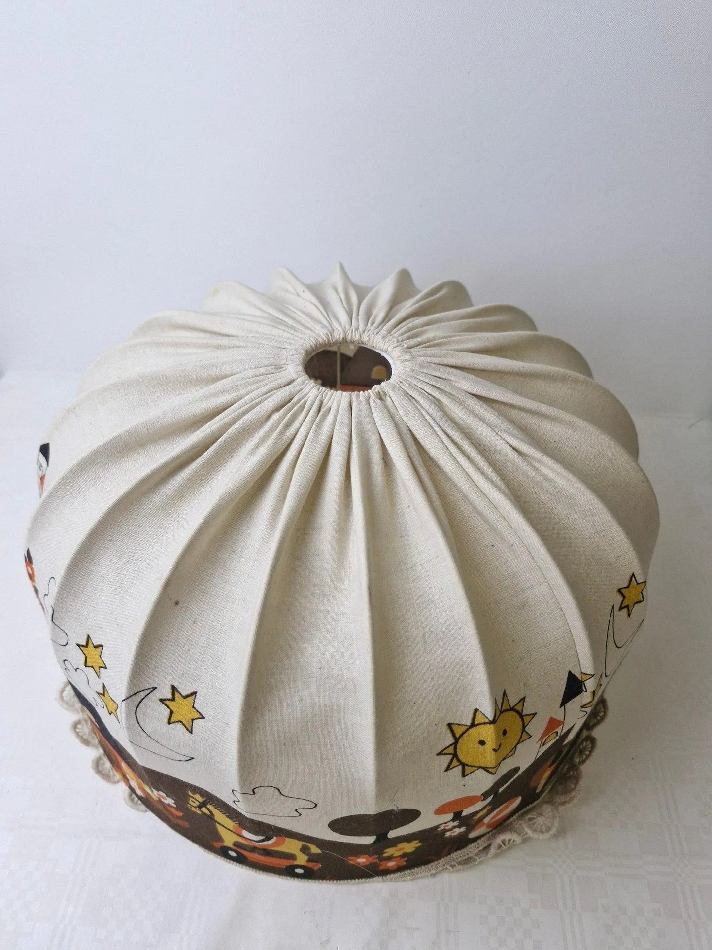 Vintage IKEA Children’s Lampshade – Castle & Train Print, Scandinavian Nursery Design, timeless charm, authentic vintage decor