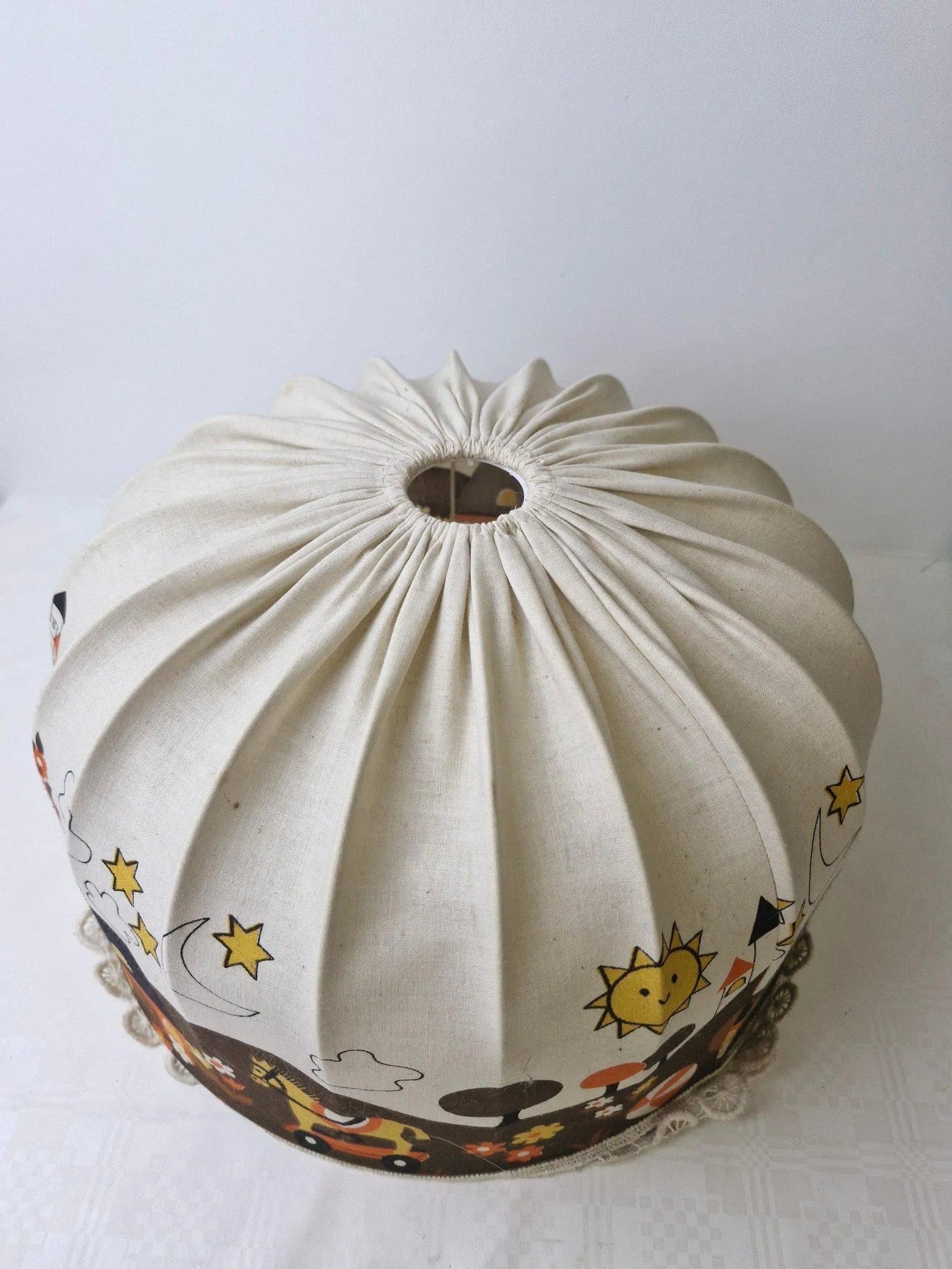 Vintage IKEA Children’s Lampshade – Castle & Train Print, Scandinavian Nursery Design, timeless charm, authentic vintage decor