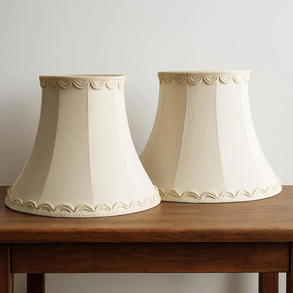 Vintage Cream Lampshade Pair: Oversized Retro Shades, Unused authentic vintage timeless charm mid-century modern decor