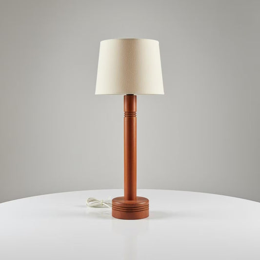 Vintage 1960s Teak Table Lamp with Original Shade | Mid-Century Scandinavian Minimalism