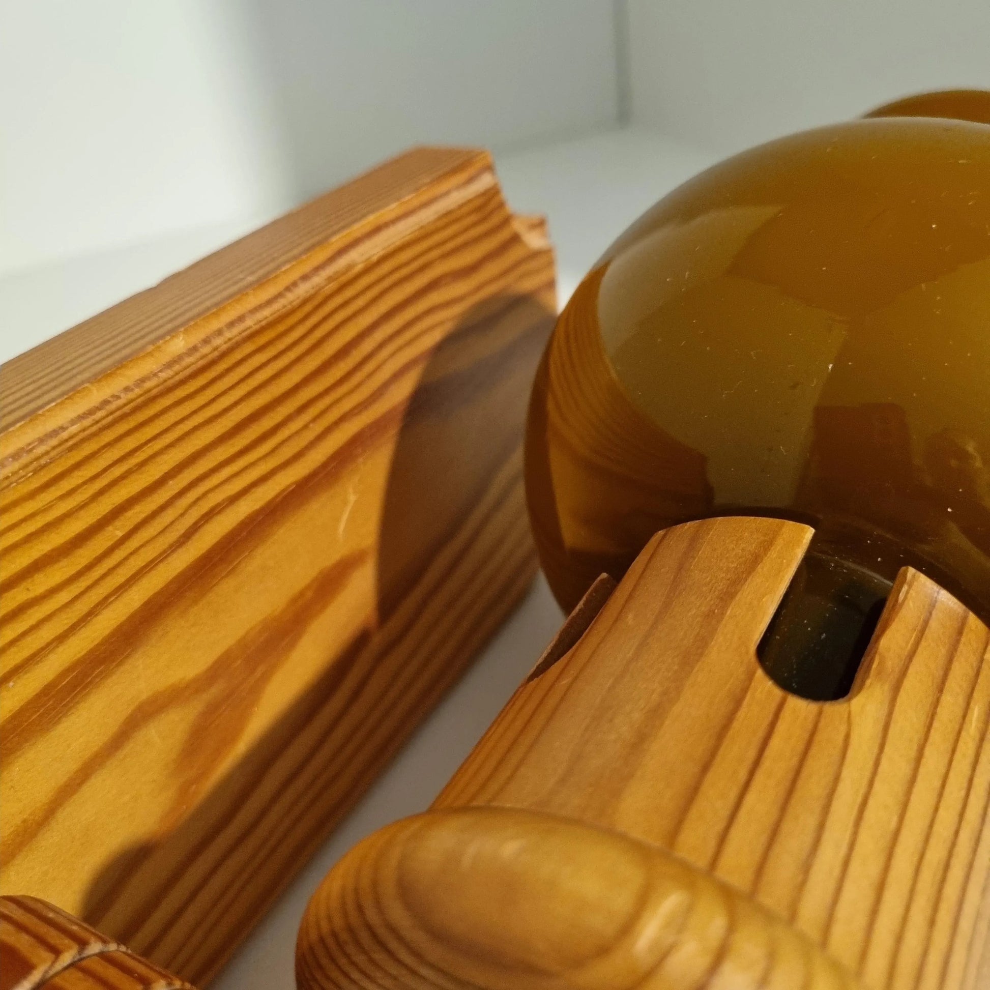 Vintage Marksöjd Boda Wall Lamp – Scandinavian Mid-Century Pine & Cased Glass, 1970s, authentic vintage, timeless charm