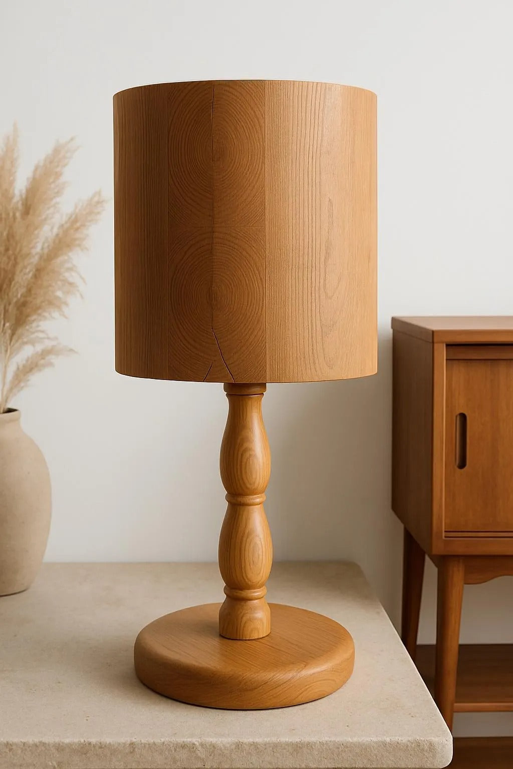 Scandinavian Pine Lamp – 1970s Rustic Nordic Lighting wooden lamp with authentic vintage charm and timeless design.