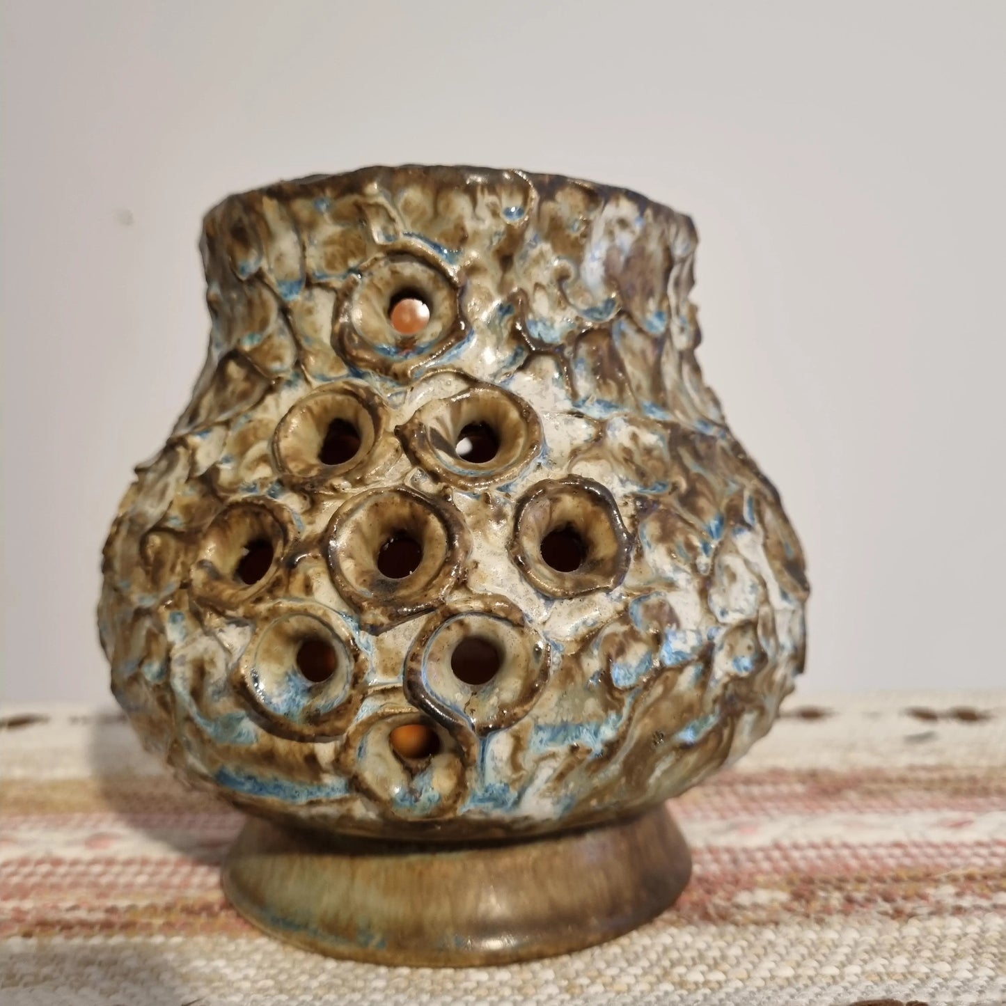 EGO Stengods Ceramic Candle Holder – Bruno Karlsson, Sweden 1970s, textured mid-century Swedish ceramics with multiple candle holes