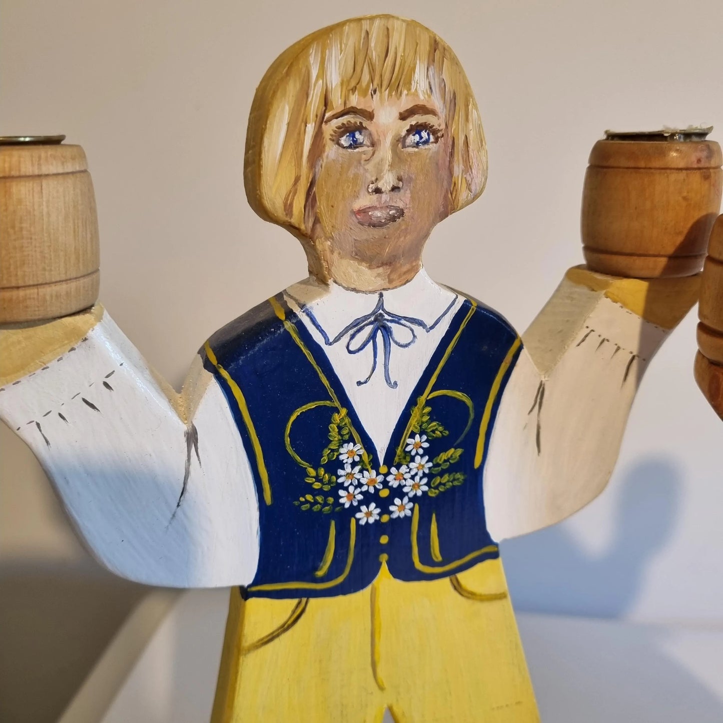 Swedish Hand Painted Folk Art Wooden Candle Holders – Atelje Ladetorp, Signed Design