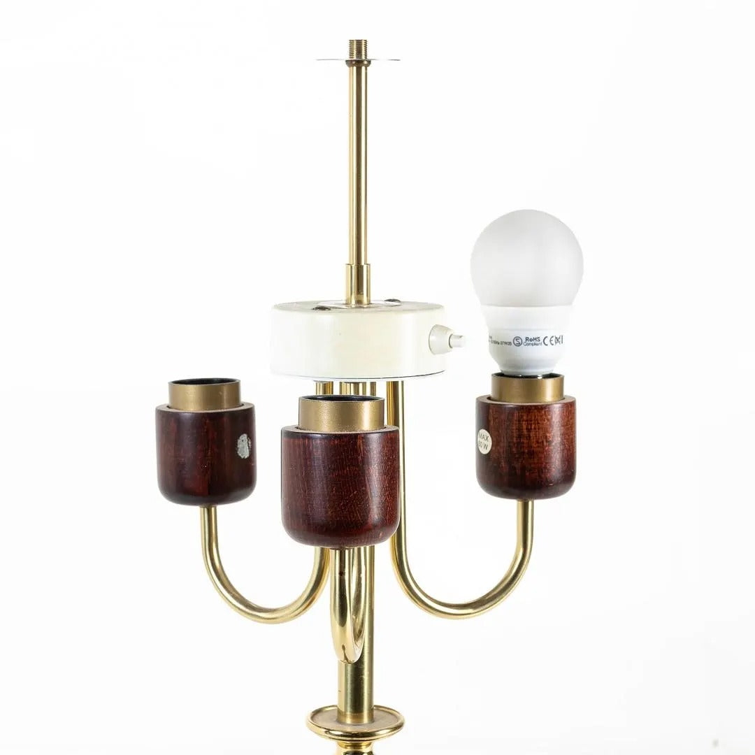 Vintage NAFA Sweden Floor Lamp – 3-Arm Mid-Century Modern, Wood & Brass, c. 1970s, authentic vintage, timeless charm