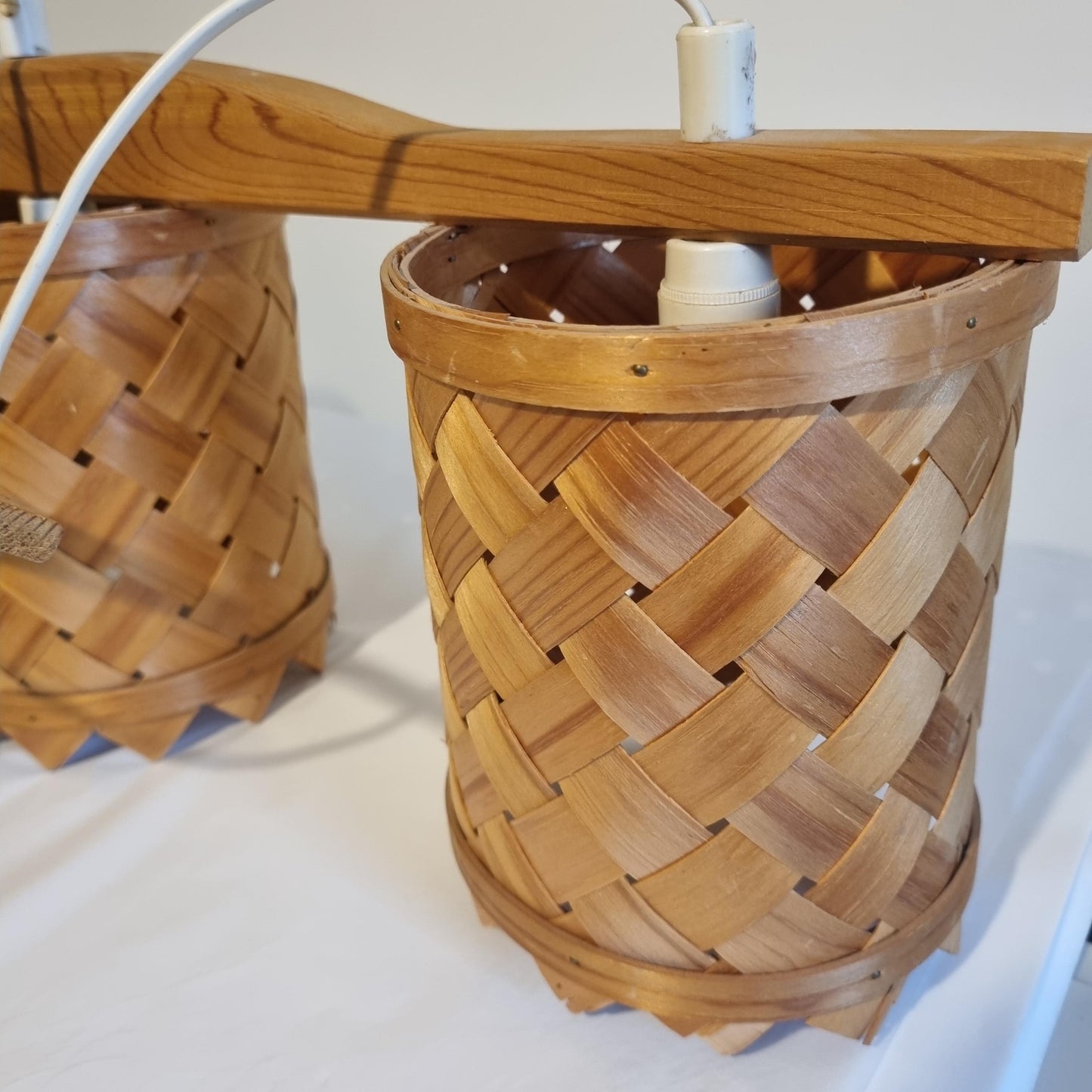 Handwoven Pine Pendant Lamp – Rare Mid-Century Modern Scandinavian Light Fixture with authentic vintage timeless charm
