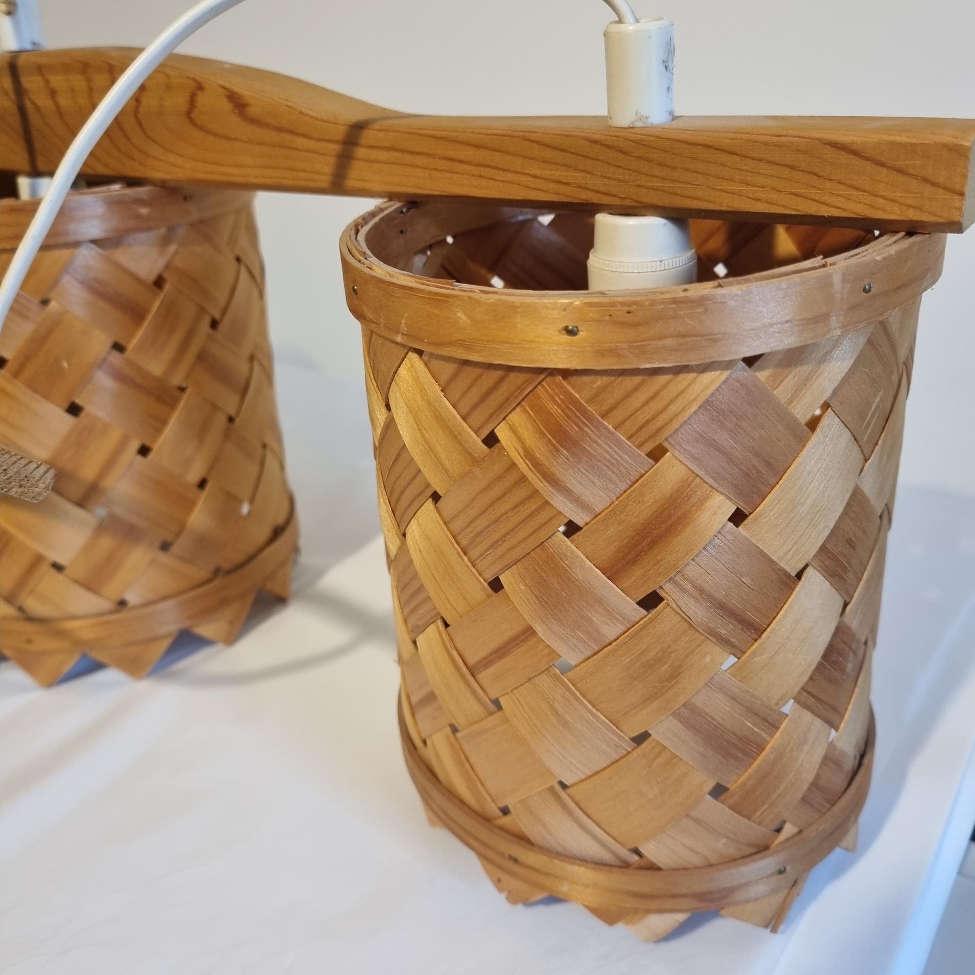 Handwoven Pine Pendant Lamp – Rare Mid-Century Modern Scandinavian Light Fixture with authentic vintage timeless charm
