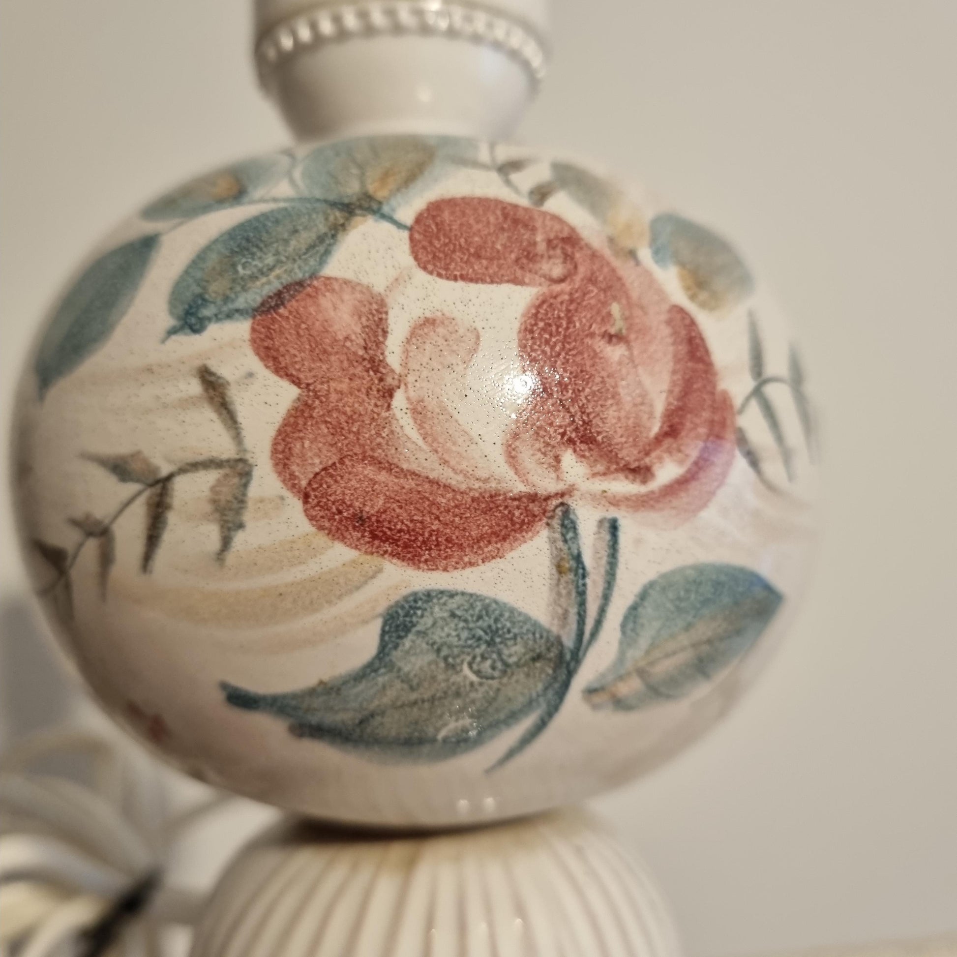Hand-Painted Swedish Ceramic Table Lamp – Folk Art Style, Vintage Scandinavian Pottery with floral motif in soft colors
