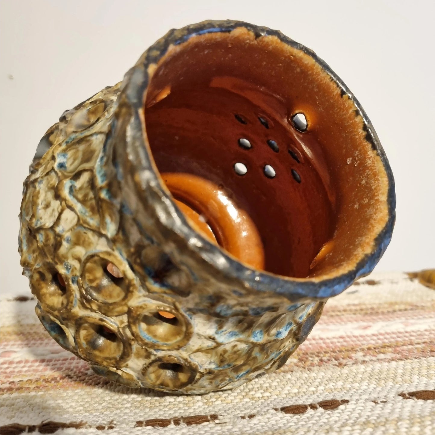 EGO Stengods Ceramic Candle Holder – Bruno Karlsson, Sweden 1970s, vintage Scandinavian decor with textured glaze and perforations