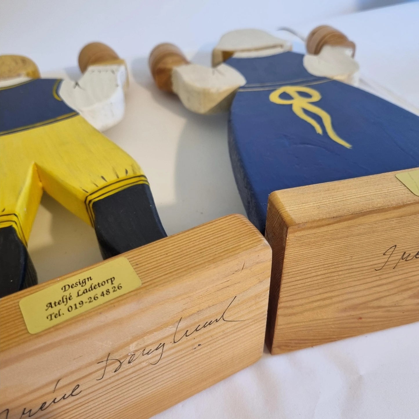 Swedish Hand Painted Folk Art Wooden Candle Holders – Atelje Ladetorp, Signed Design