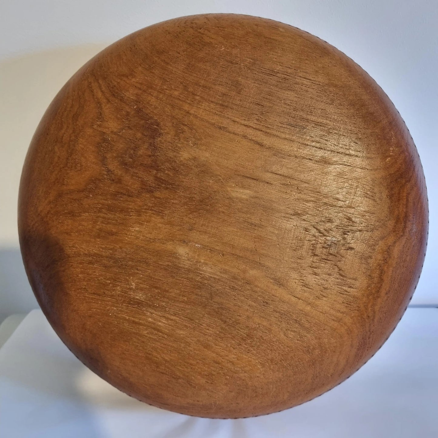 Hand Carved Teak Wood Bowl: Mid-Century Scandinavian Floral Centerpiece showcasing smooth natural teak wood grain surface