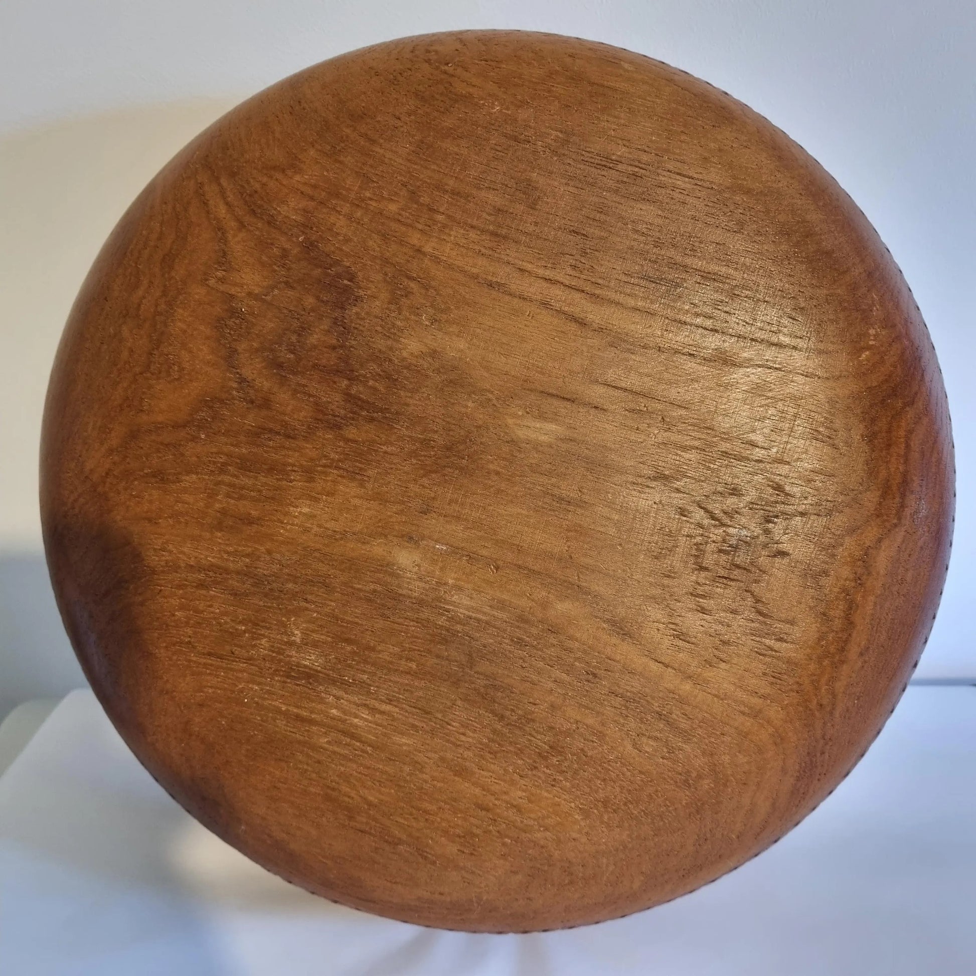 Hand Carved Teak Wood Bowl: Mid-Century Scandinavian Floral Centerpiece showcasing smooth natural teak wood grain surface