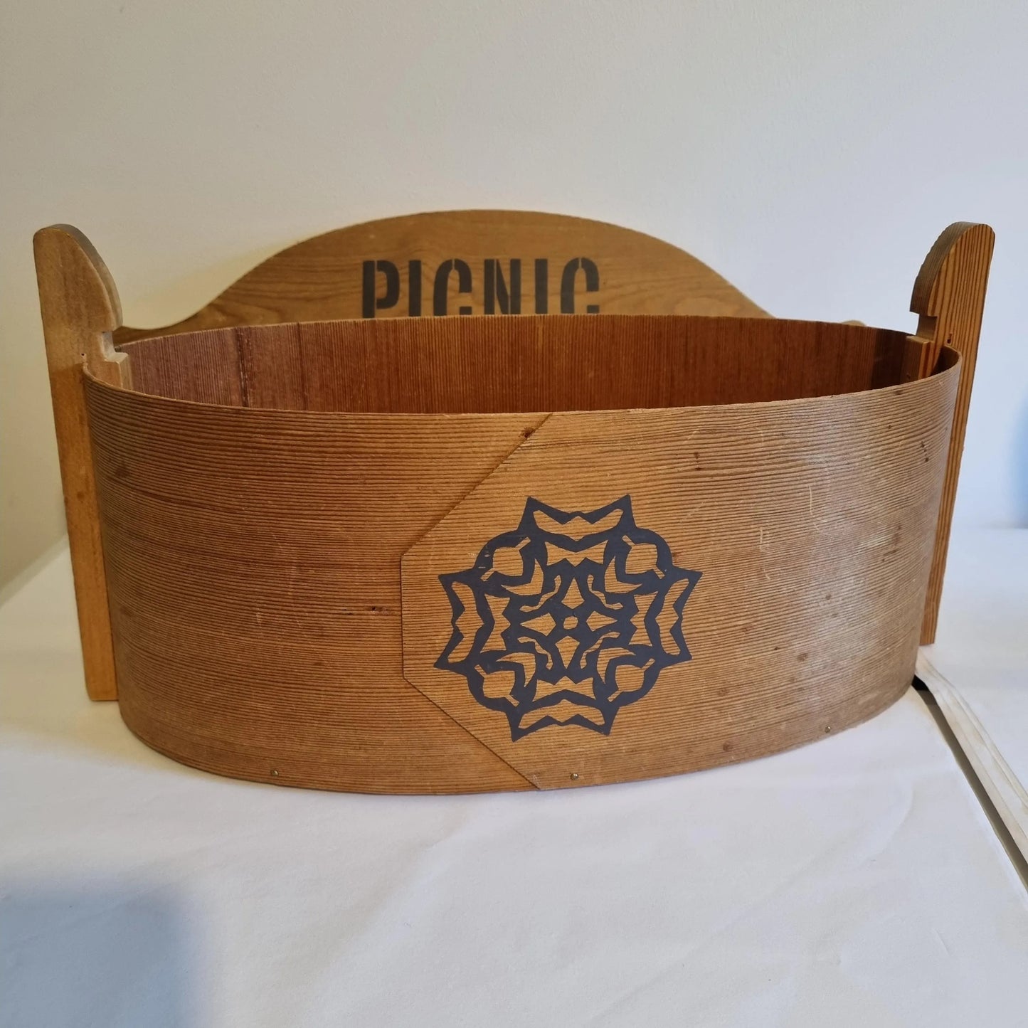 Vintage Danish oval wooden picnic box
