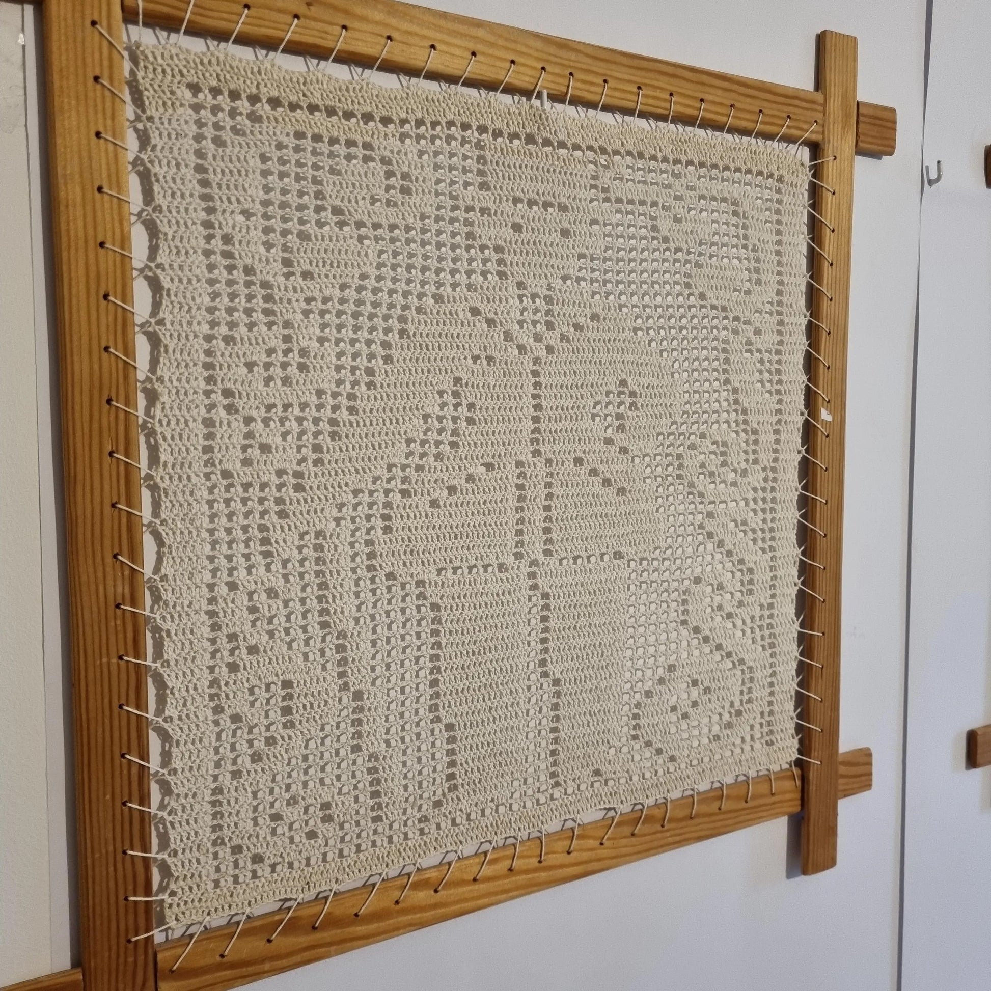 Vintage Scandinavian Crochet Sample from the 1960s - Retro Scandinavian Craft displayed in wooden frame wall art