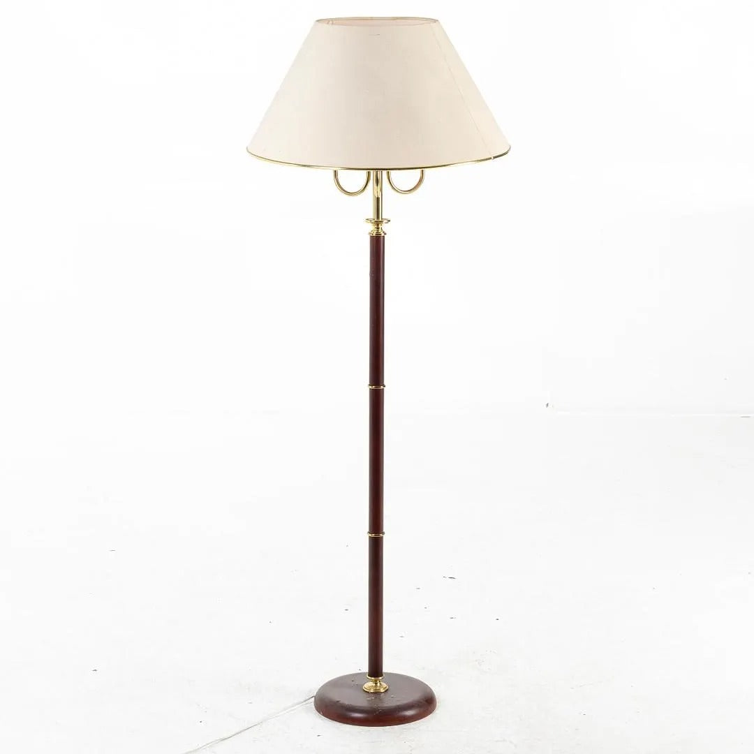 Vintage NAFA Sweden Floor Lamp – 3-Arm Mid-Century Modern, Wood & Brass, c. 1970s with timeless charm, authentic vintage piece
