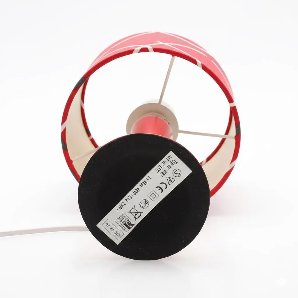 Vintage Marksöjd Red Table Lamp – Iconic Swedish Mid-Century Modern Desk Light, 1970s shown from base with red shade pattern visible