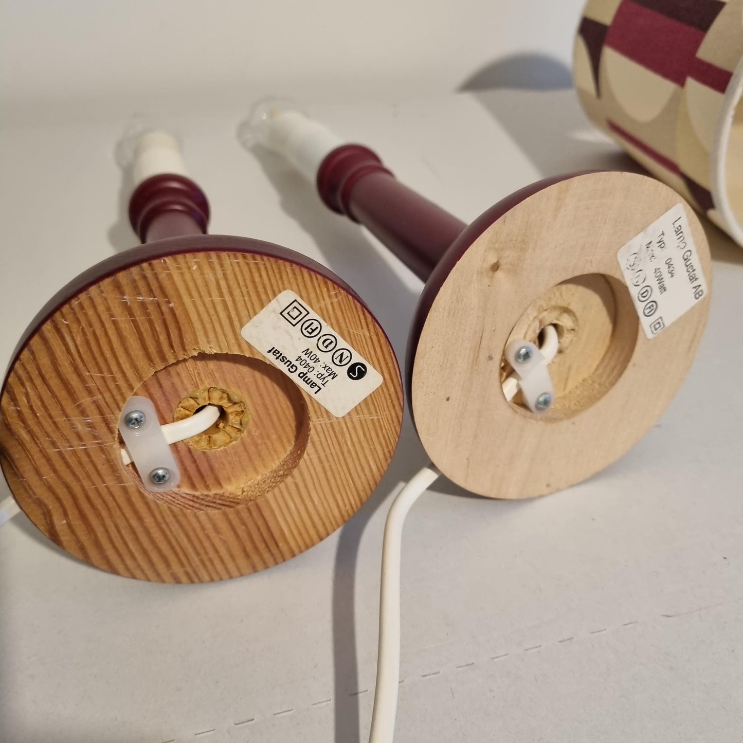 Mid-Century Modern Table Lamps – Cherry Beech with Original Retro Shades, 1970s Scandinavian Pair, Authentic vintage, Timeless Charm