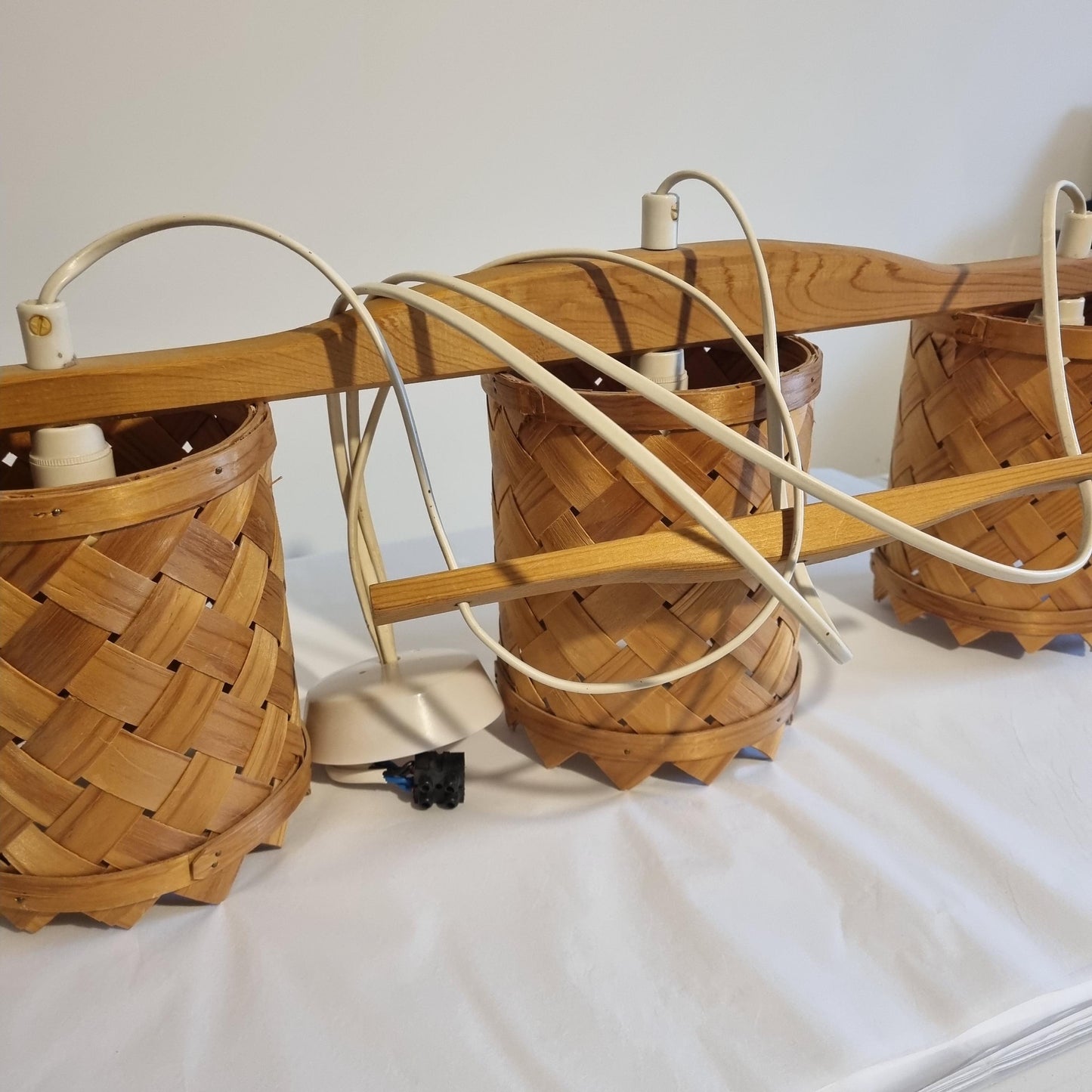 Handwoven Pine Pendant Lamp – Rare Mid-Century Modern Scandinavian Light Fixture with timeless charm and authentic vintage design.