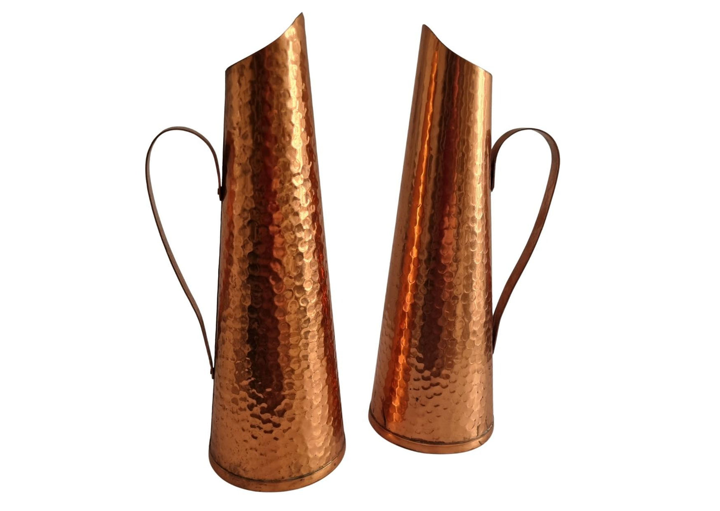 Mid Century Modern Hammered Copper Jug: Swedish Vase, 1960s MCM Decor with sleek hammered texture and curved handle design