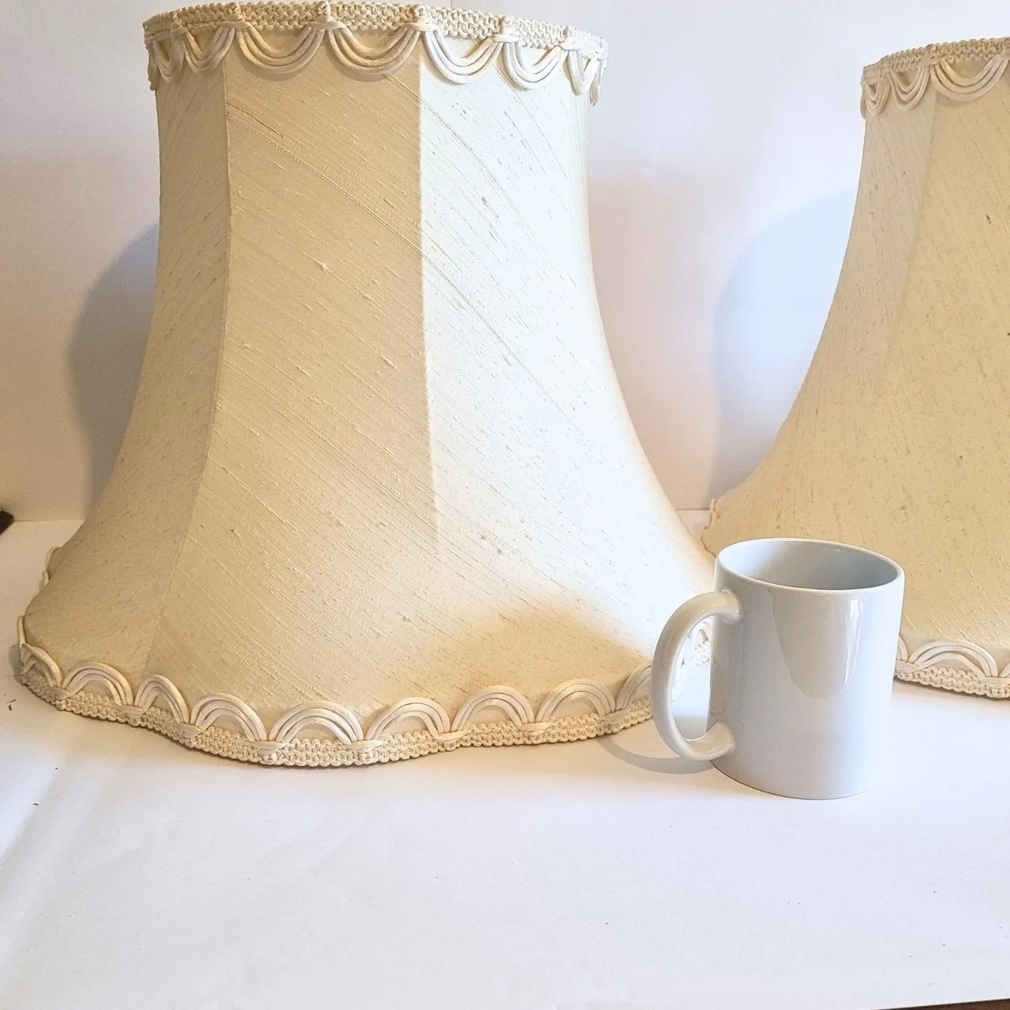 Vintage Cream Lampshade Pair: Oversized Retro Shades, Unused, authentic vintage, timeless charm, Scandinavian mid-century modern design.