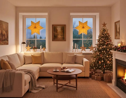 Vintage Scandinavian Holiday Decor ,Golden Star Christmas Lamps – 1950s -Extra rare