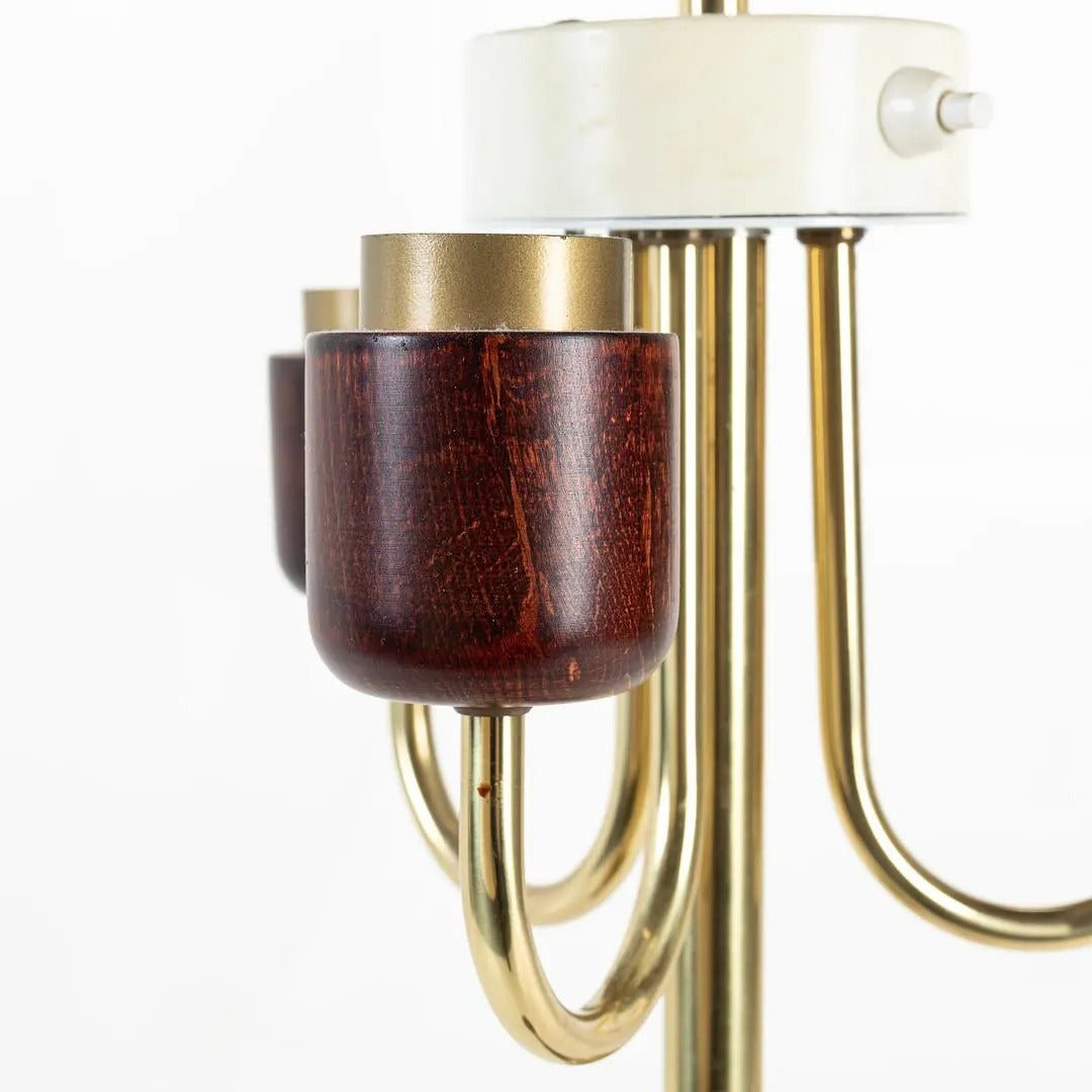 Vintage NAFA Sweden Floor Lamp – 3-Arm Mid-Century Modern, Wood & Brass, c. 1970s with timeless charm and authentic vintage appeal