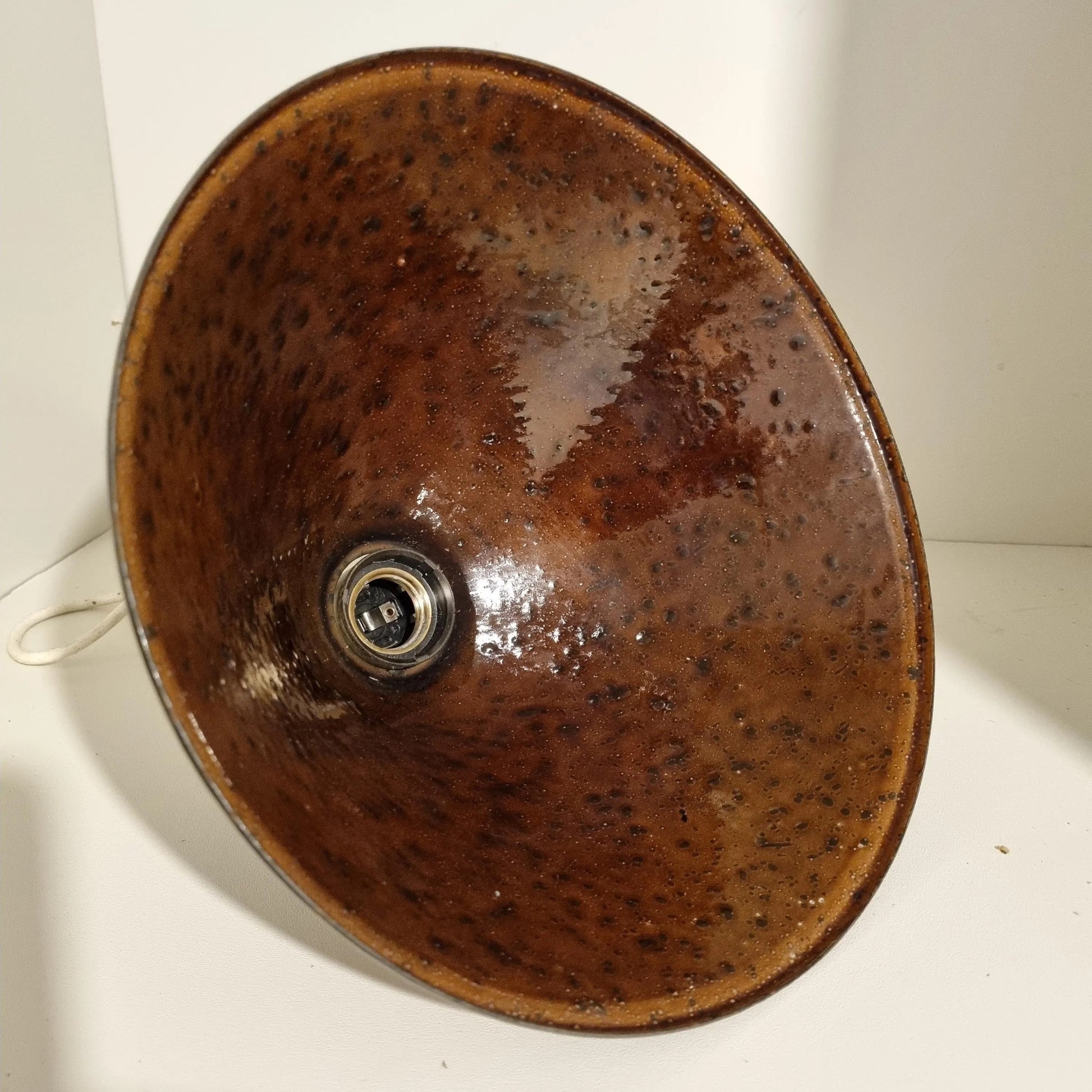 Vintage Enamel Hanging Lamp: Scandinavian Floral Pendant Light with authentic mid-century modern design, timeless charm