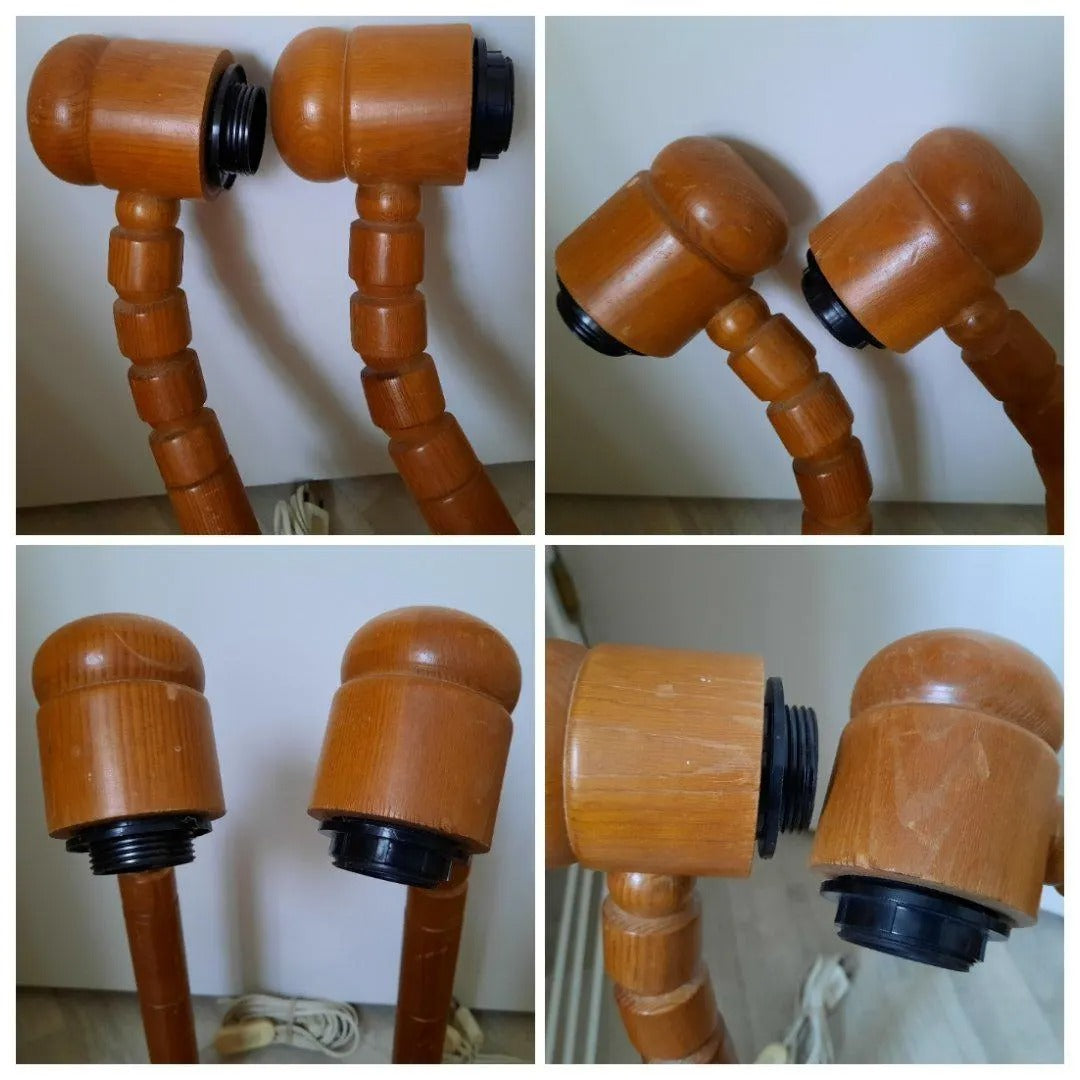 Vintage SOLBACKEN Pine Table Lamps – Mid-Century Scandinavian Bedside Lights, Pair with authentic vintage charm, timeless design.