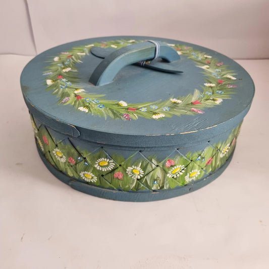 Scandinavian Vintage Hand Painted Round Hard Bread Box and butter knife