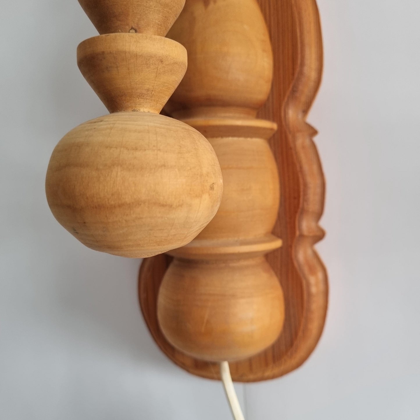 Vintage Pine Wood Wall Sconces – Scandinavian Retro Lamp Pair, 1970s, authentic vintage, one-of-a-kind pieces, timeless charm.