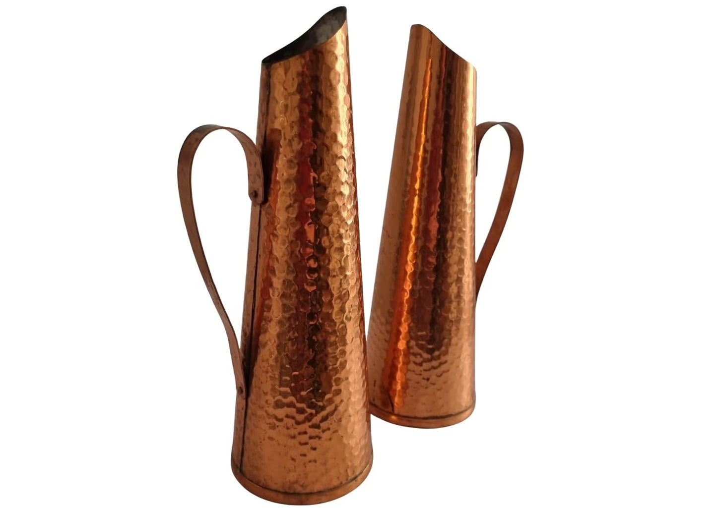 Mid Century Modern Hammered Copper Jug: Swedish Vase, 1960s MCM Decor with tall slender hammered texture and curved handle
