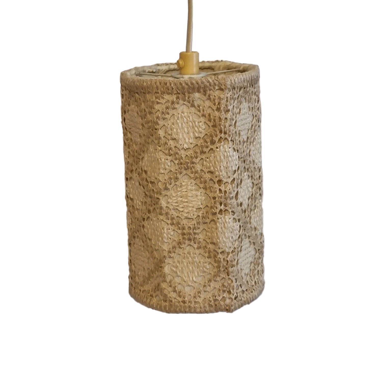 Vintage Scandinavian Lace Pendant Lamp – Handwoven Crochet Shade with authentic vintage charm and timeless Scandinavian mid-century modern style