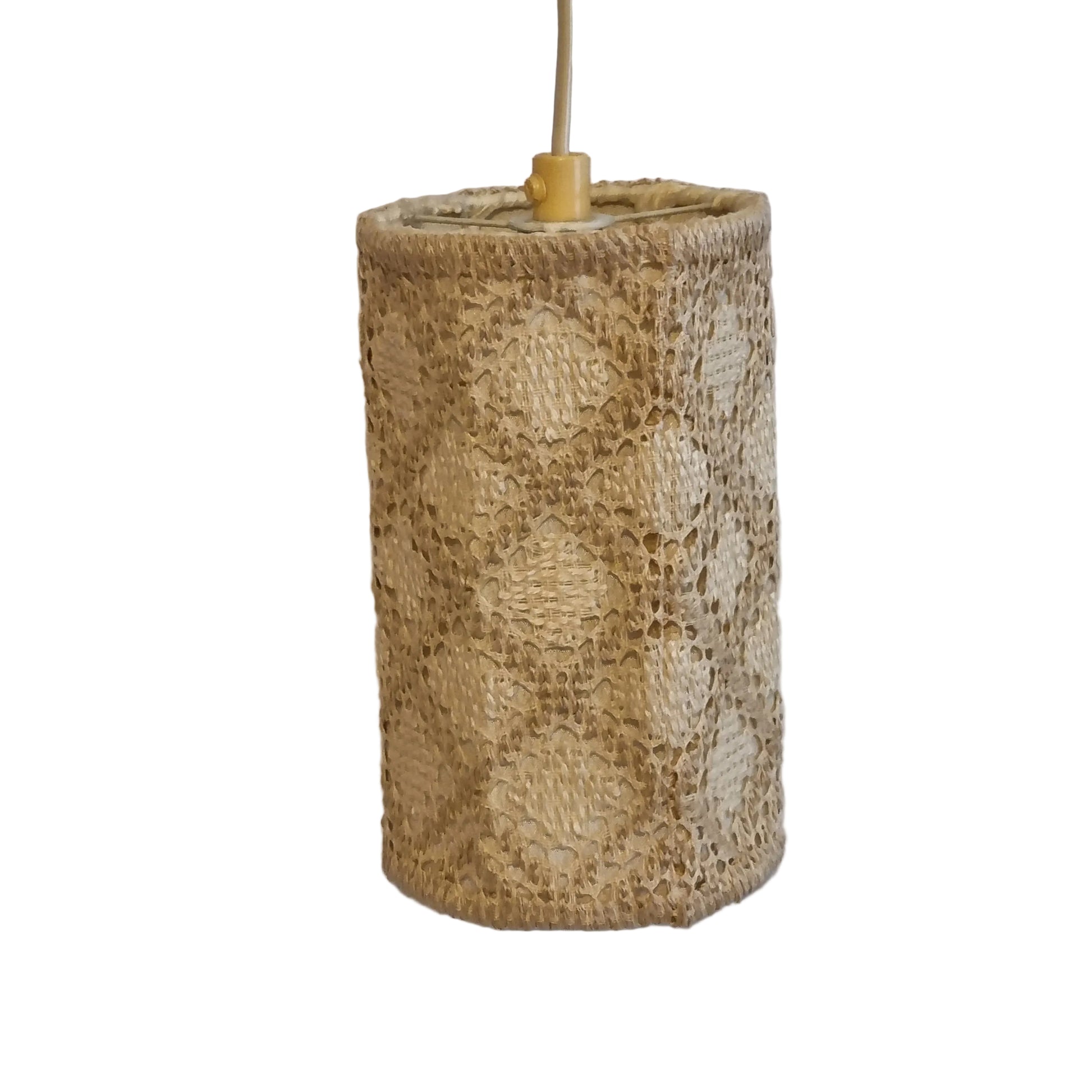 Vintage Scandinavian Lace Pendant Lamp – Handwoven Crochet Shade with authentic vintage charm and timeless Scandinavian mid-century modern style