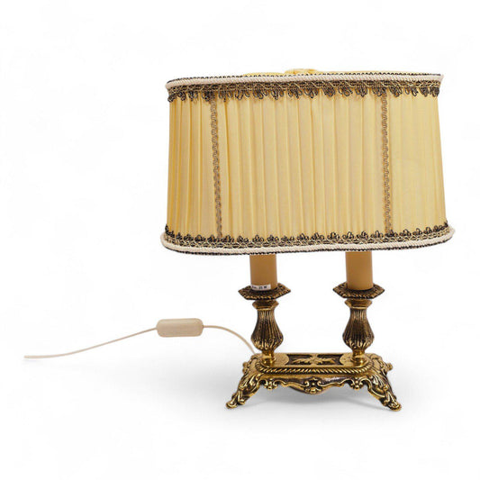 Hollywood Regency Brass Table Lamp – Scandinavian Vintage Lighting with Silk Shade, authentic vintage, timeless charm
