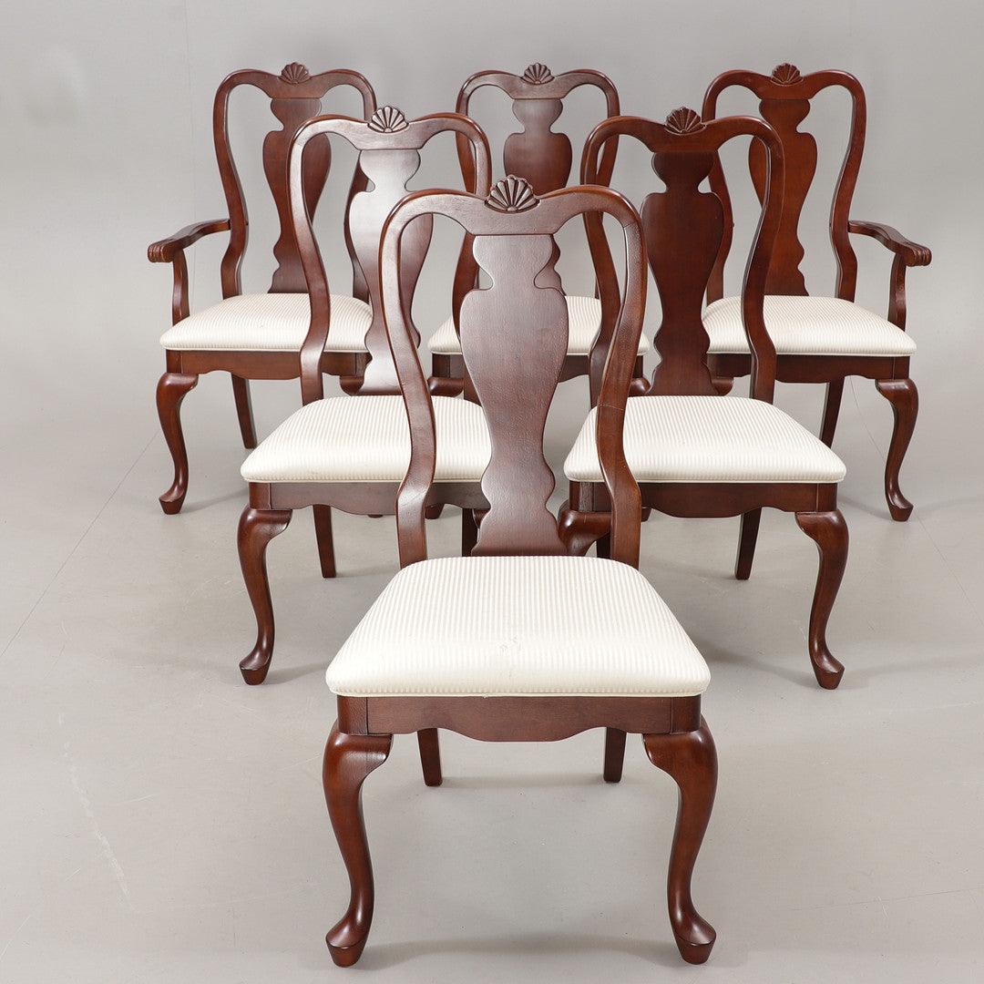 Set of 6 Mahogany Dining Chairs, Queen Anne Style, Hand Carved Shell Back Chairs, authentic vintage, timeless charm
