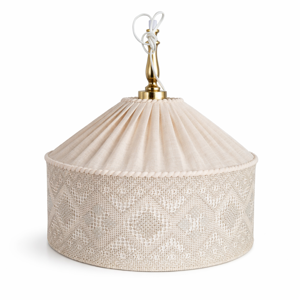 Mid-Century Modern Pendant Lamp – Pleated Linen and Lace, Sweden