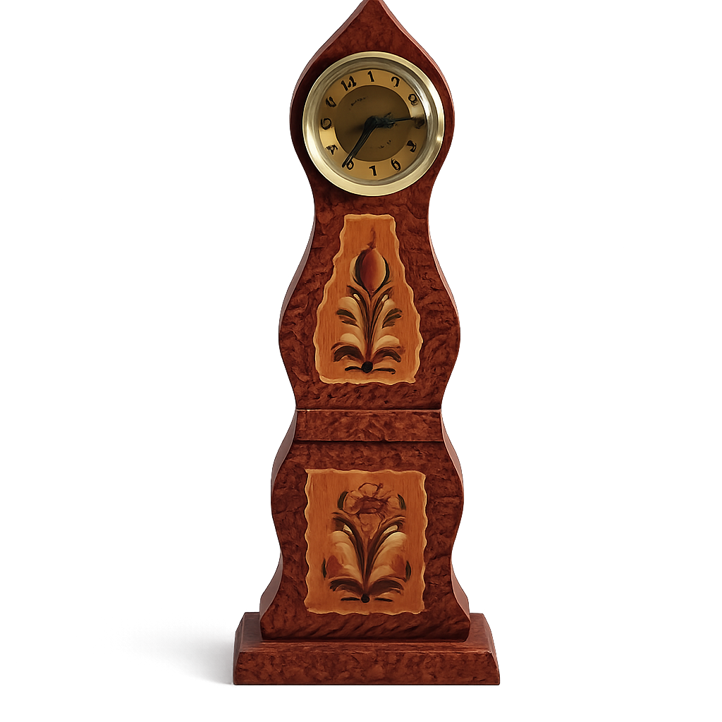 Vintage Swedish Mora Wooden Table Clock – Hand-Painted Folk Art with authentic vintage charm and Scandinavian mid-century modern design.
