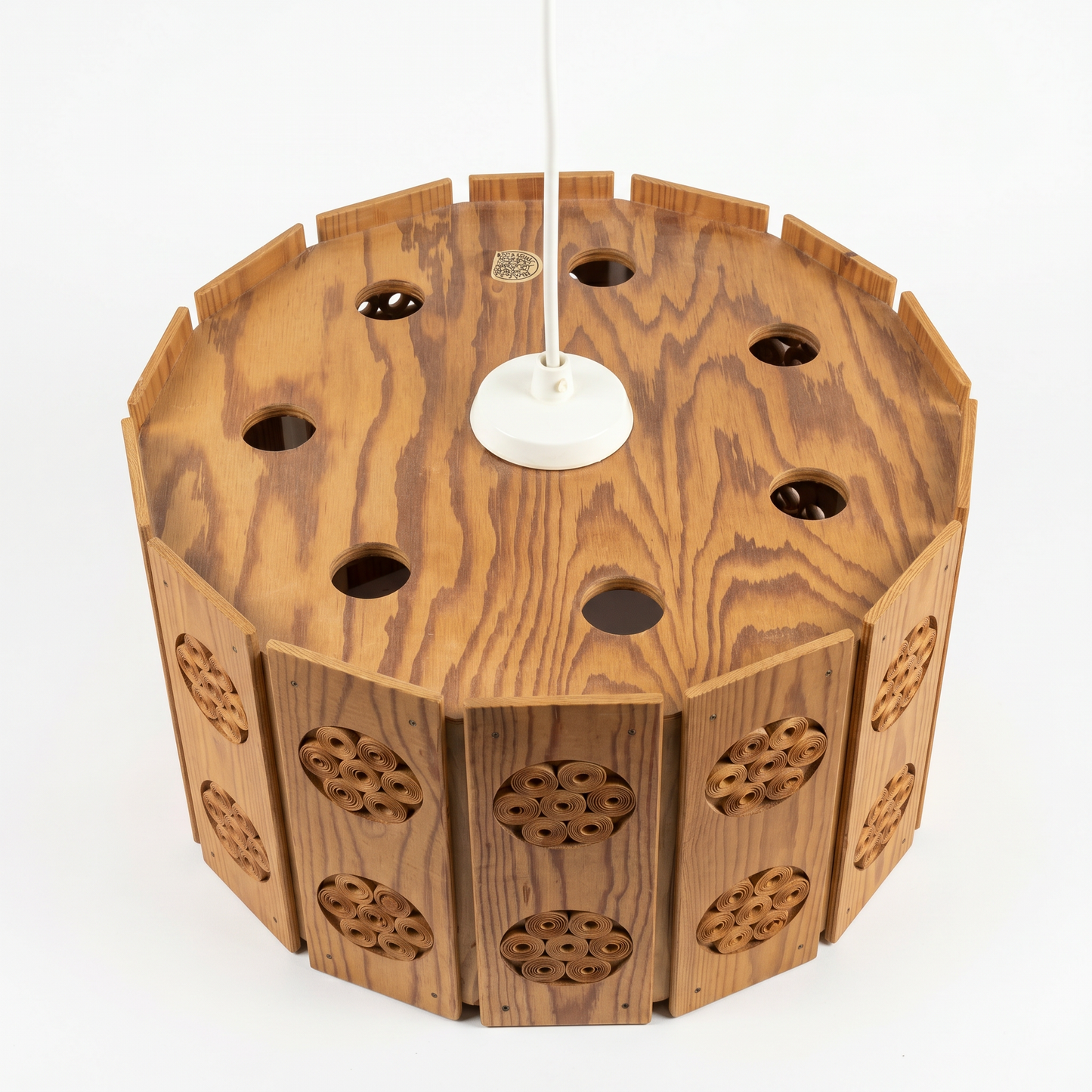 Mid century Modern Swedish Pine Wood Pendant Lamp – Byalaget, 1970s
