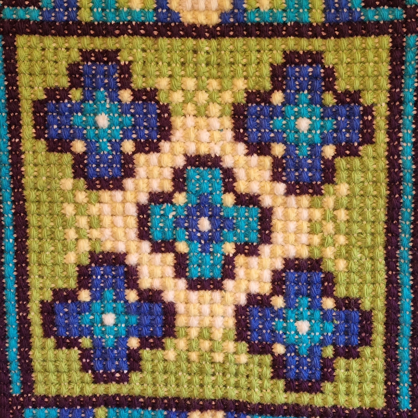 Vintage Swedish Needlepoint Geometric Wall Hanging