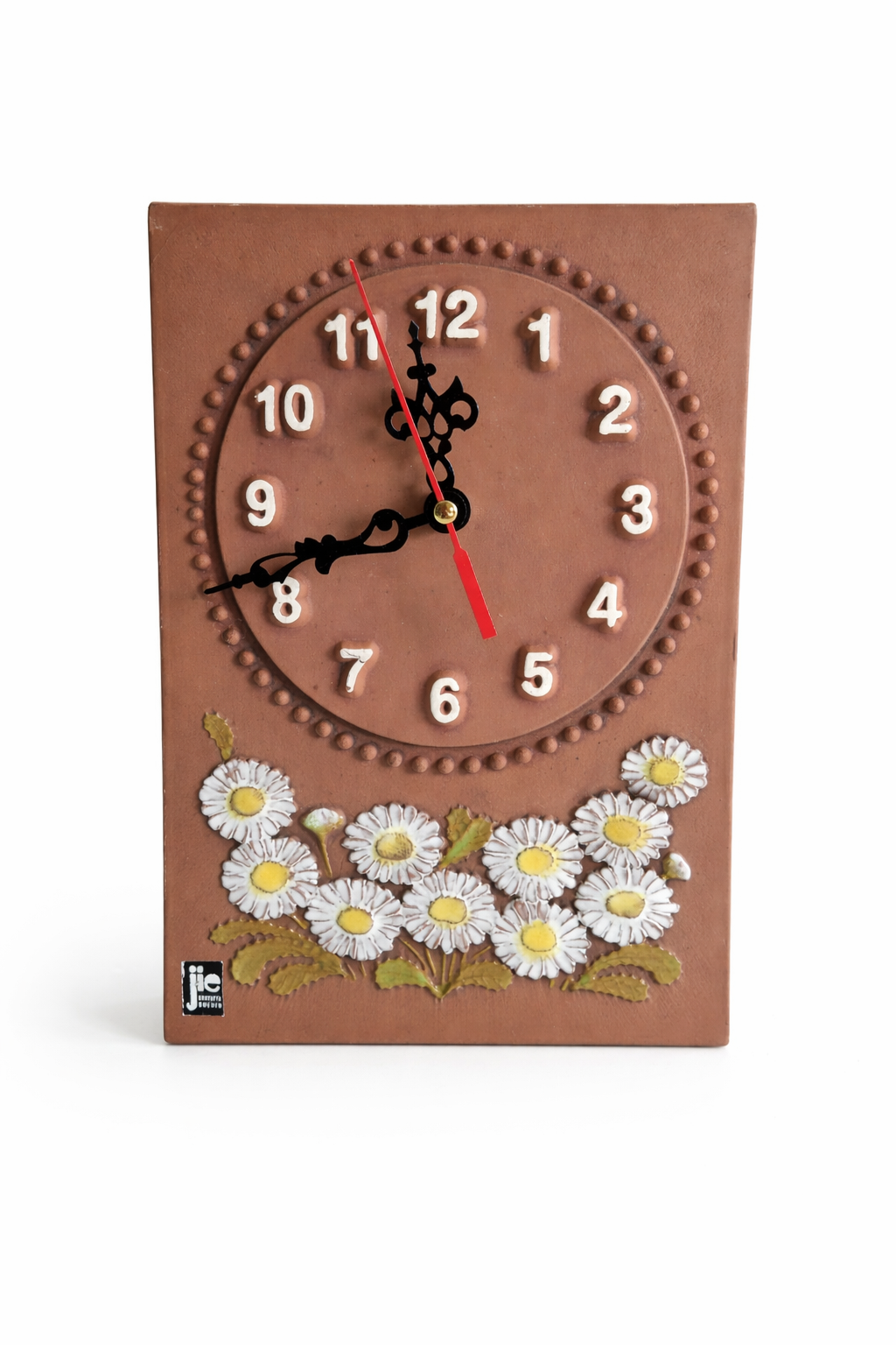 JIE Keramik Gantofta Wall Clock – Prästkrage, Sweden 1970s with ceramic daisies and vintage Scandinavian decor style