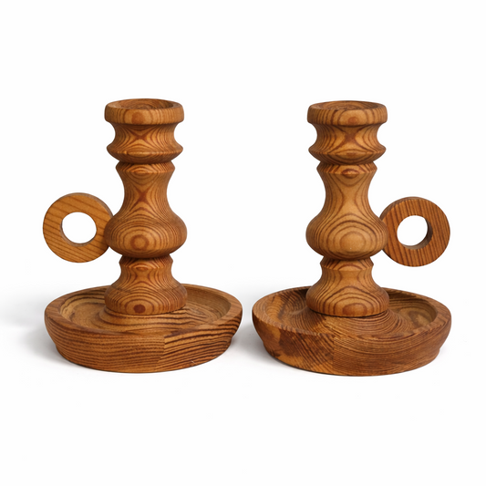 Vintage Hand-Turned Pine Candle Holders: Rustic Nordic Christmas Farmhouse Decor, Authentic vintage, Timeless Charm
